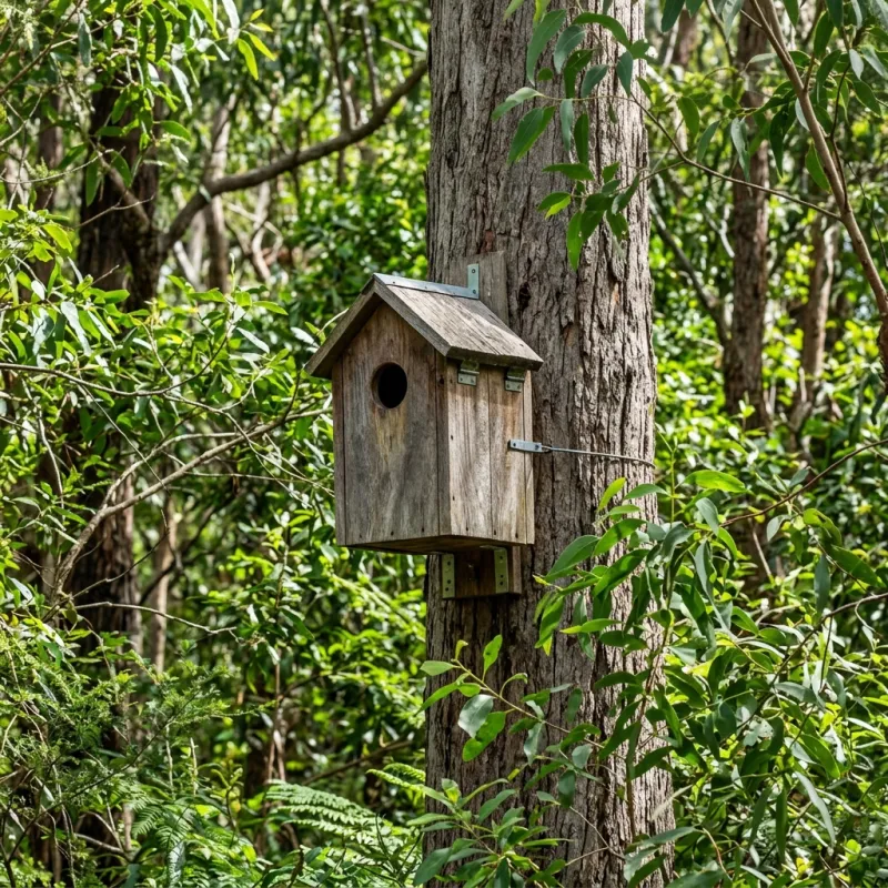 Animal nesting box installed as a humane alternative to a Woori Yallock roof cavity