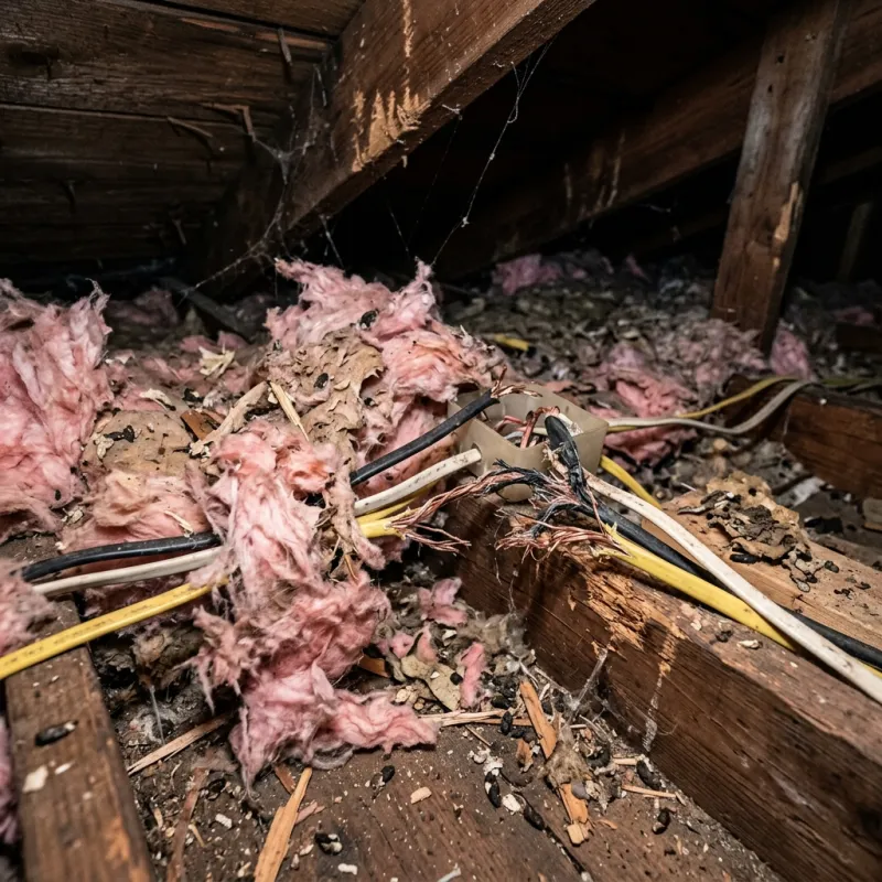 Contaminated ceiling insulation being assessed in a Woori Yallock roof space