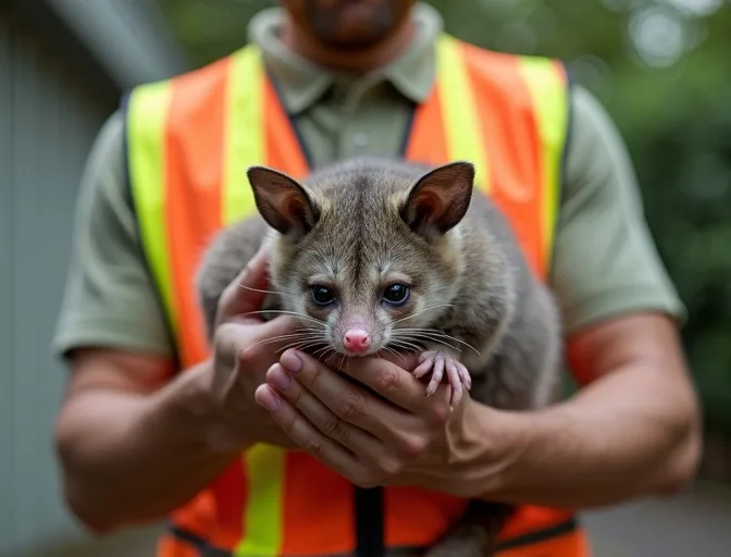 Animal handler safely recovering a deceased possum in Woori Yallock