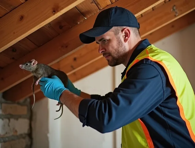 Technician inspecting a roof cavity for a dead rat in Woori Yallock